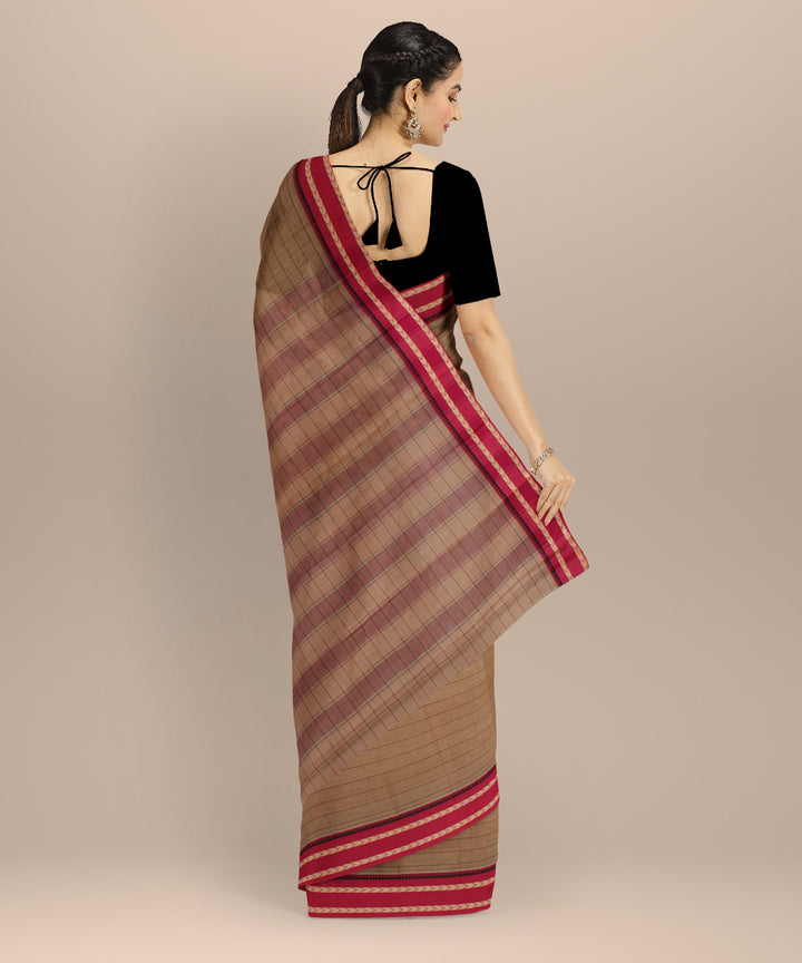 Beige pink cotton handloom narayanapet saree