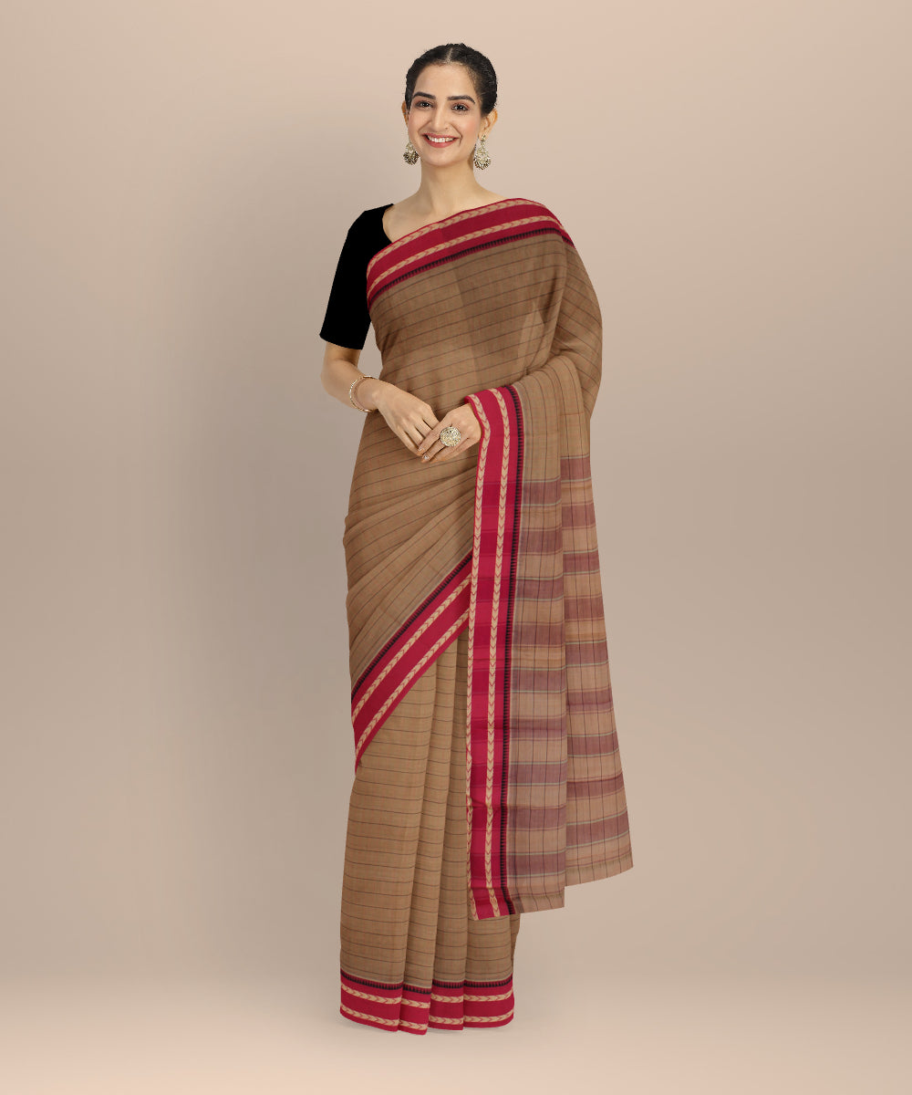 Beige pink cotton handloom narayanapet saree
