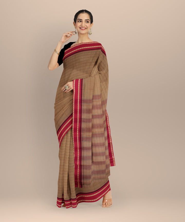 Beige pink cotton handloom narayanapet saree