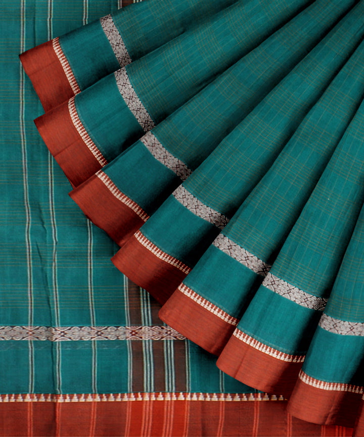 Teal green orange cotton handloom narayanapet saree