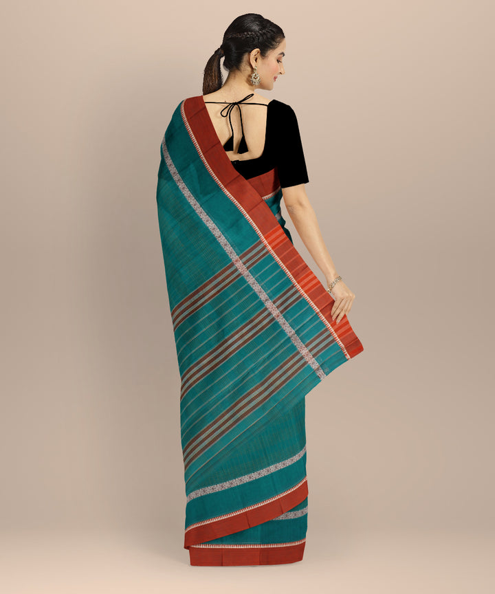 Teal green orange cotton handloom narayanapet saree