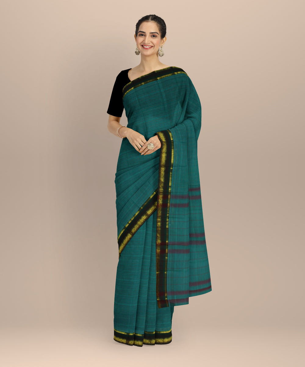 Teal green cotton handloom narayanapet saree