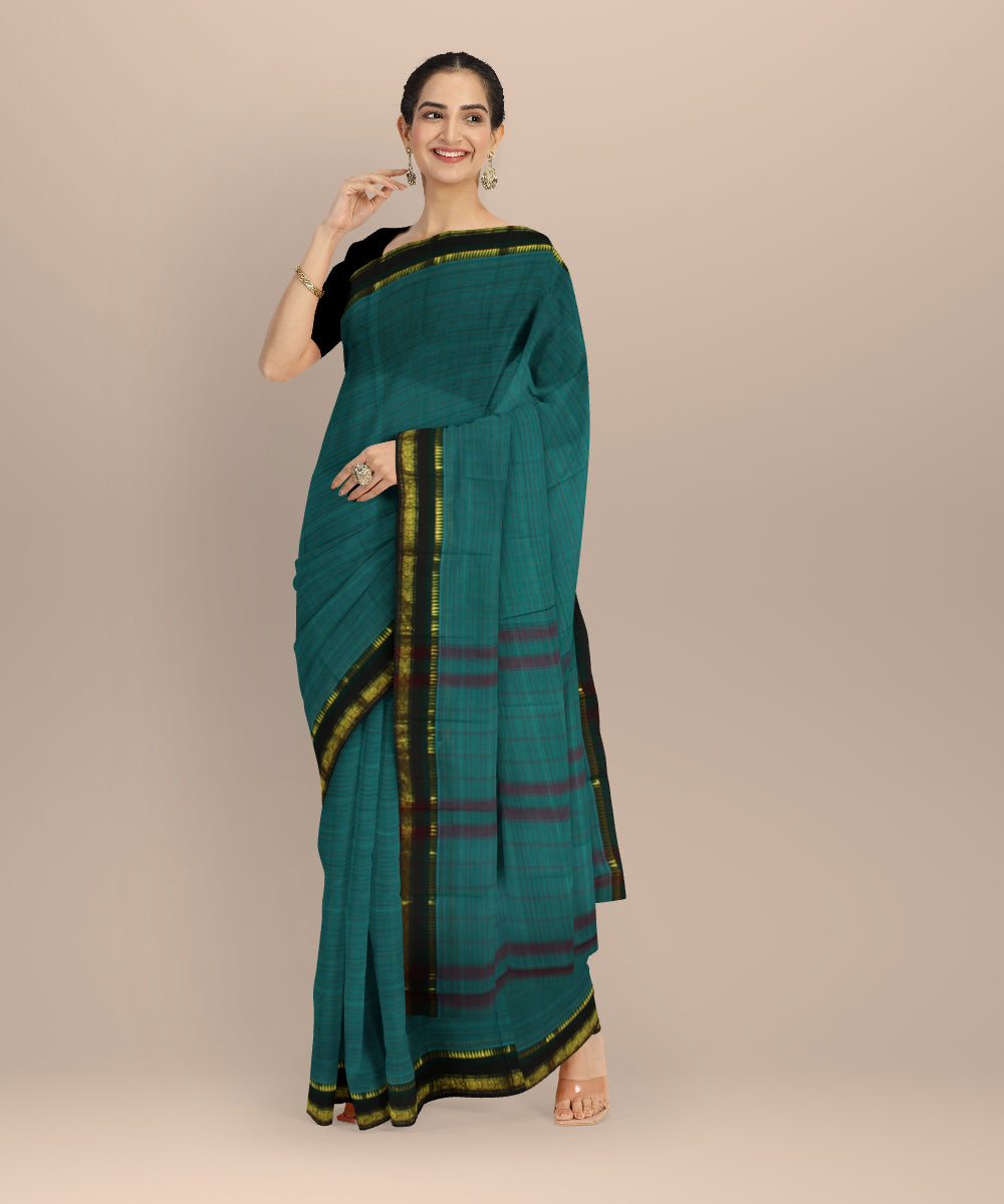 Teal green cotton handloom narayanapet saree