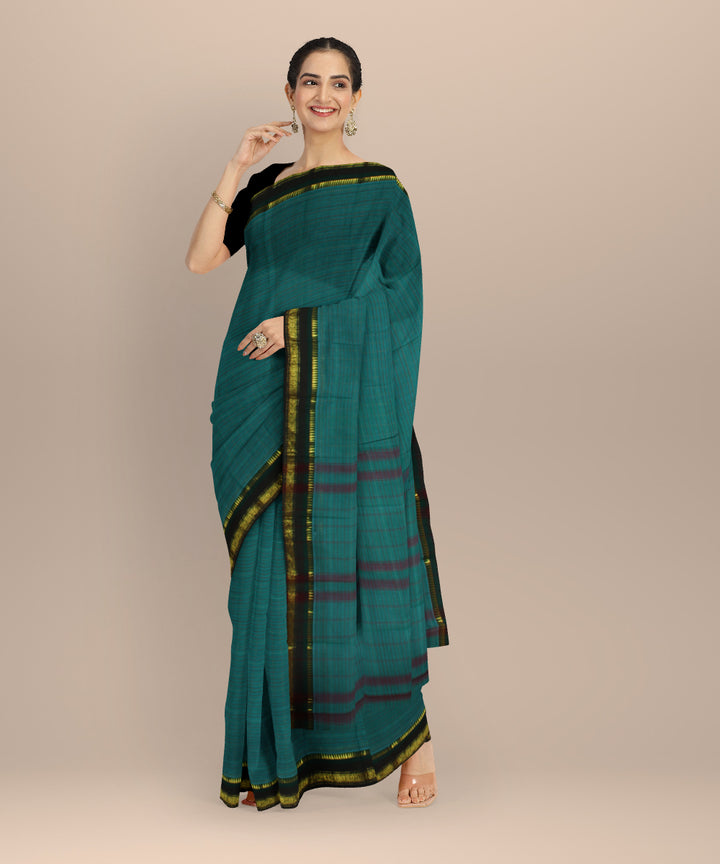 Teal green cotton handloom narayanapet saree