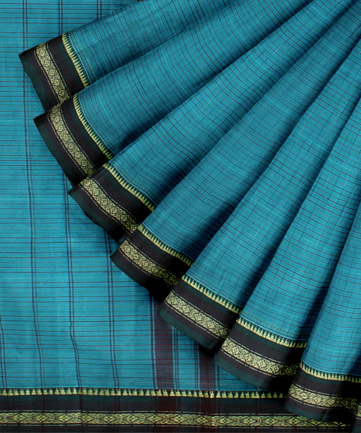 Sky blue dark green cotton handloom narayanapet saree