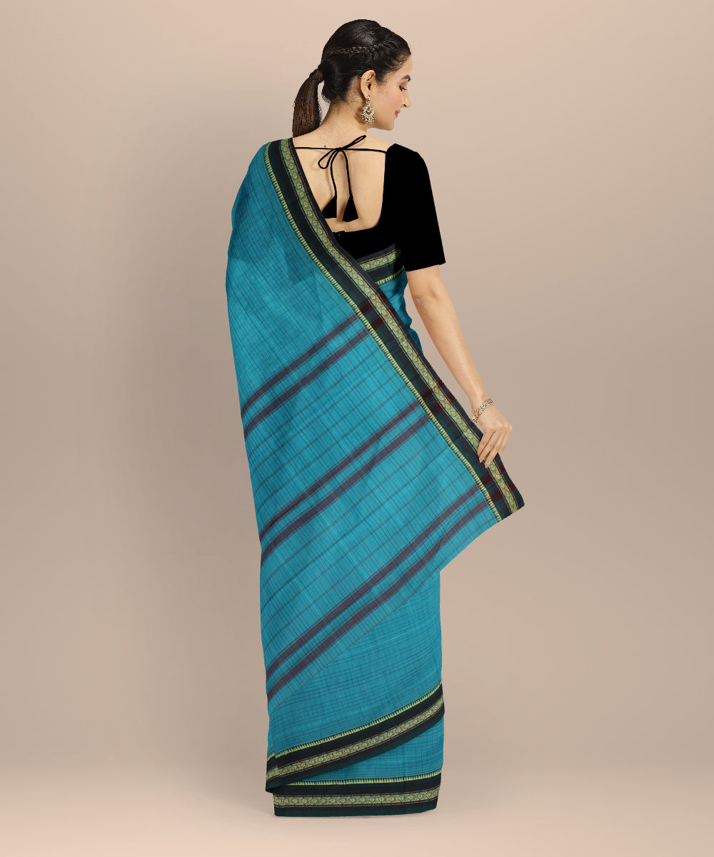 Sky blue dark green cotton handloom narayanapet saree