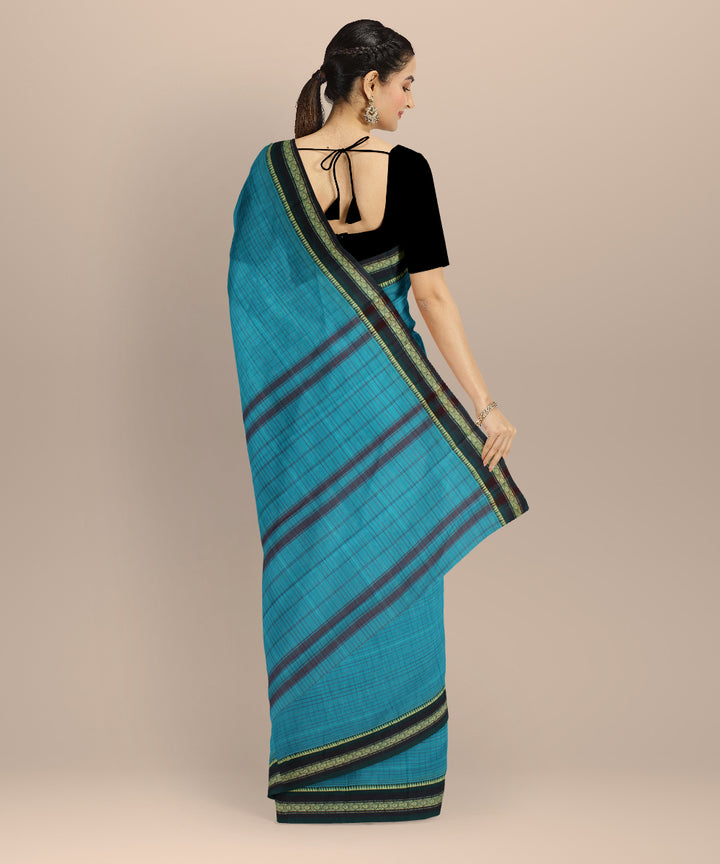 Sky blue dark green cotton handloom narayanapet saree