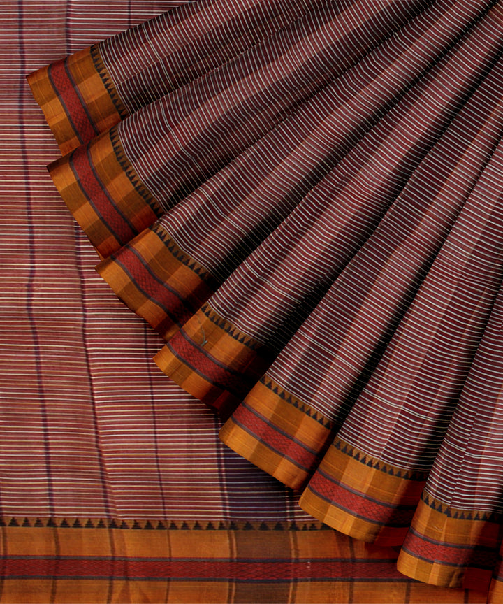 Multicolor brown cotton handloom narayanapet saree