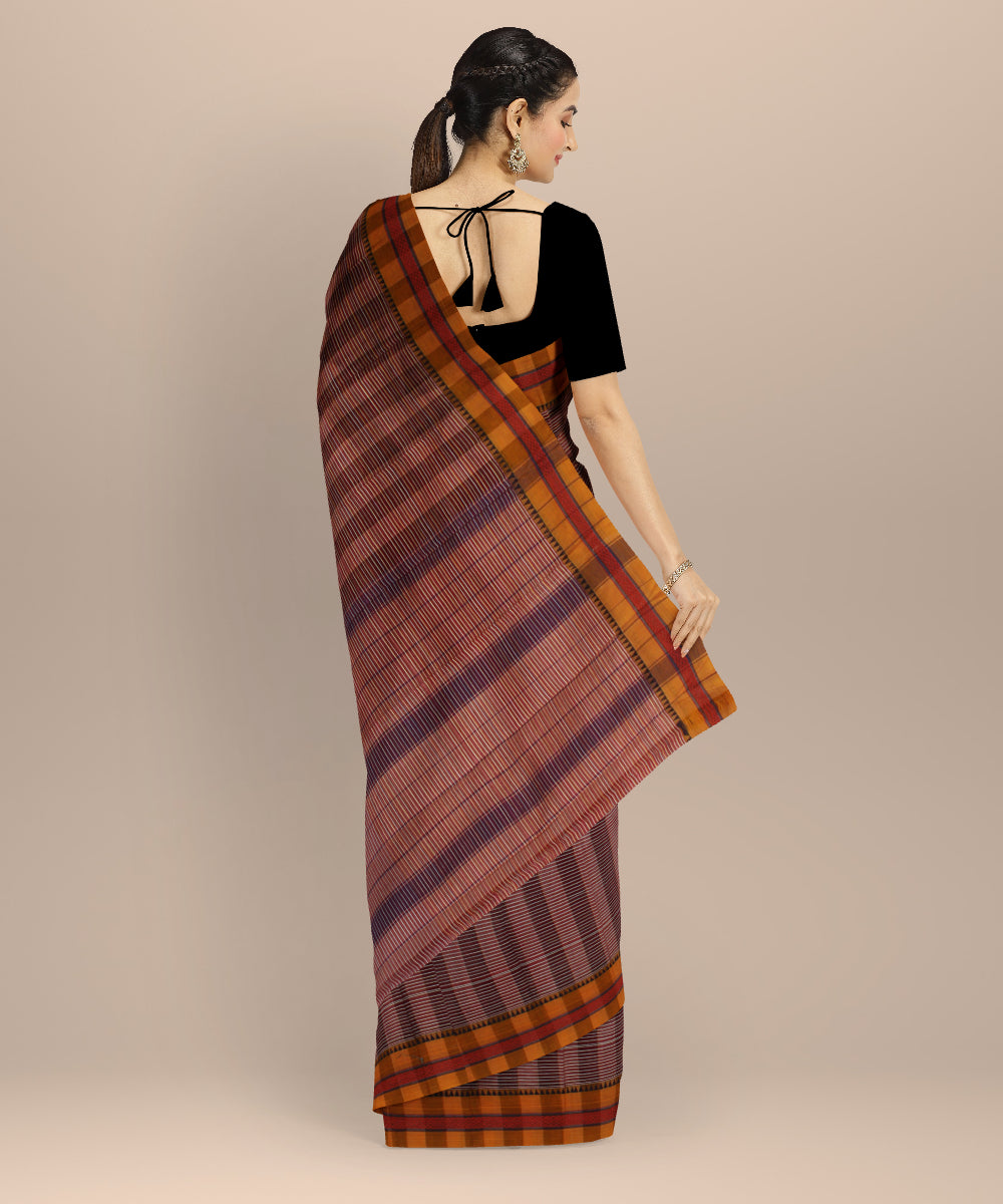 Multicolor brown cotton handloom narayanapet saree
