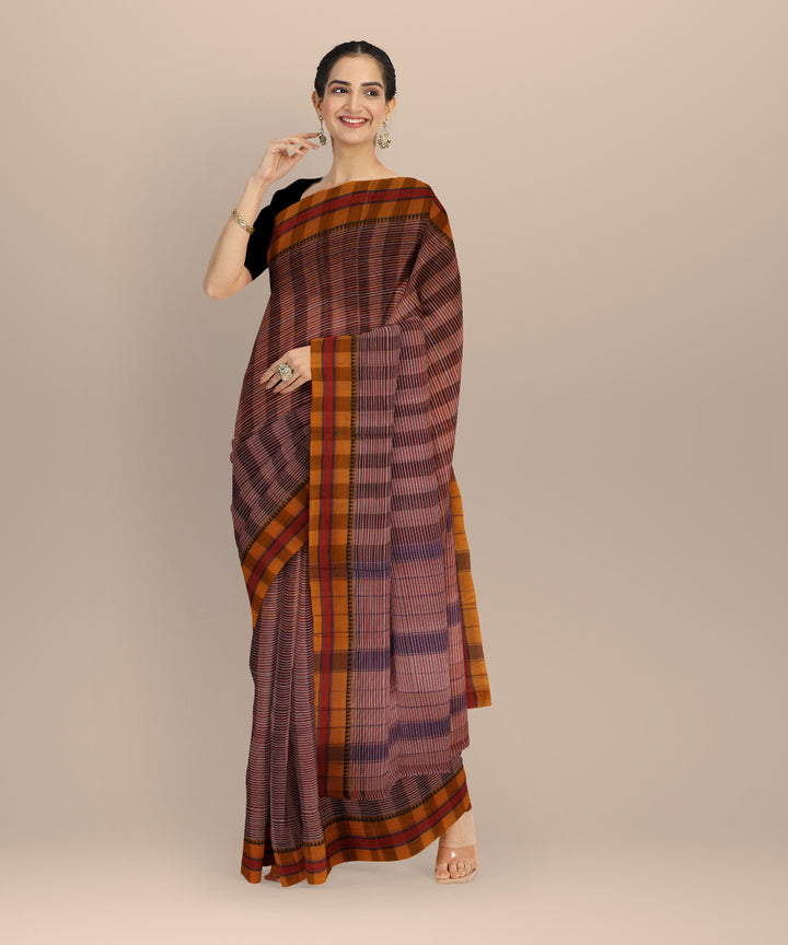 Multicolor brown cotton handloom narayanapet saree