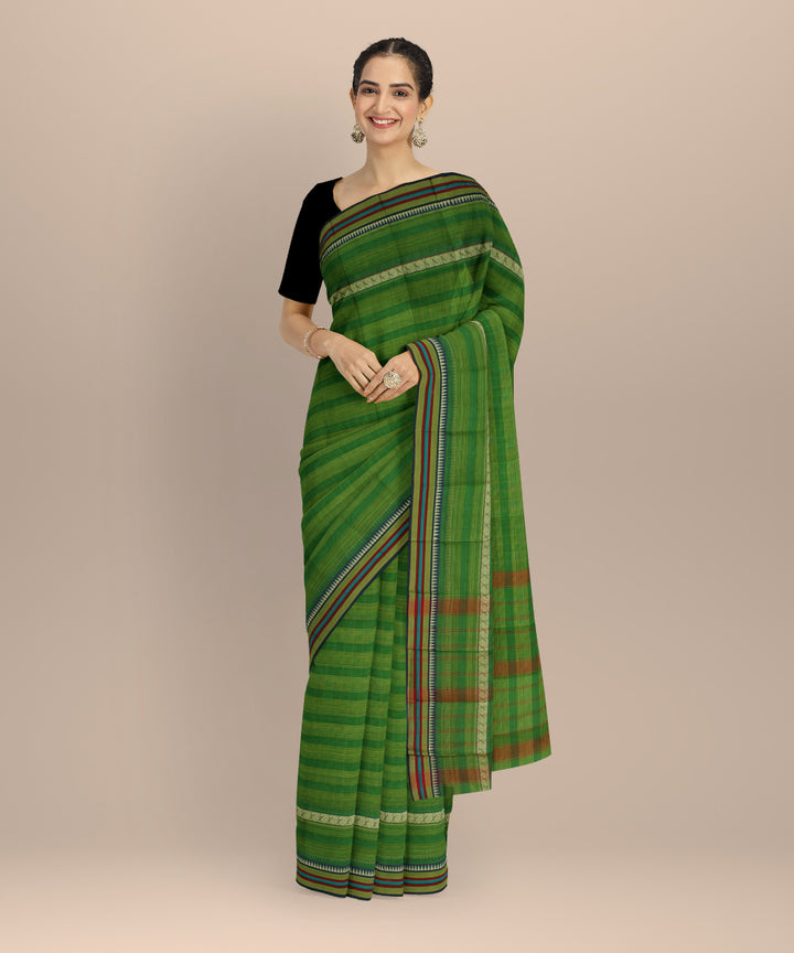 Dark green multicolor cotton handloom narayanapet saree