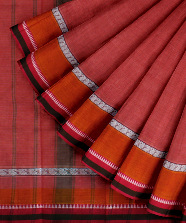 Pink orange cotton handloom narayanapet saree