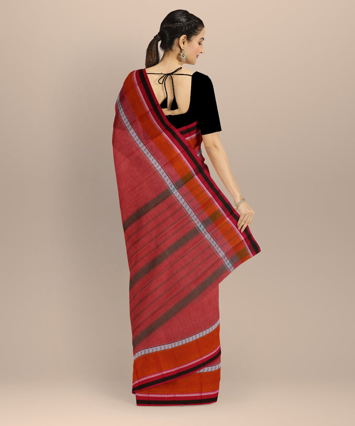 Pink orange cotton handloom narayanapet saree