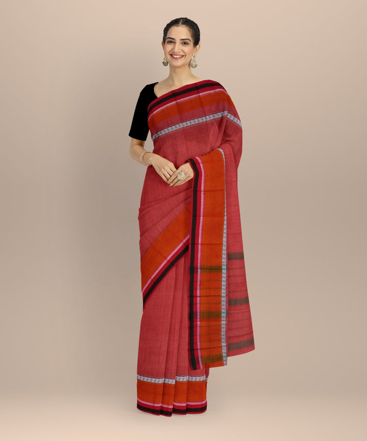 Pink orange cotton handloom narayanapet saree