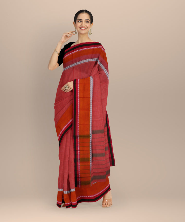 Pink orange cotton handloom narayanapet saree