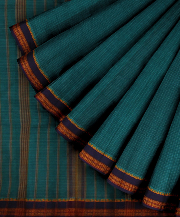 Cyan blue blue cotton handloom narayanapet saree