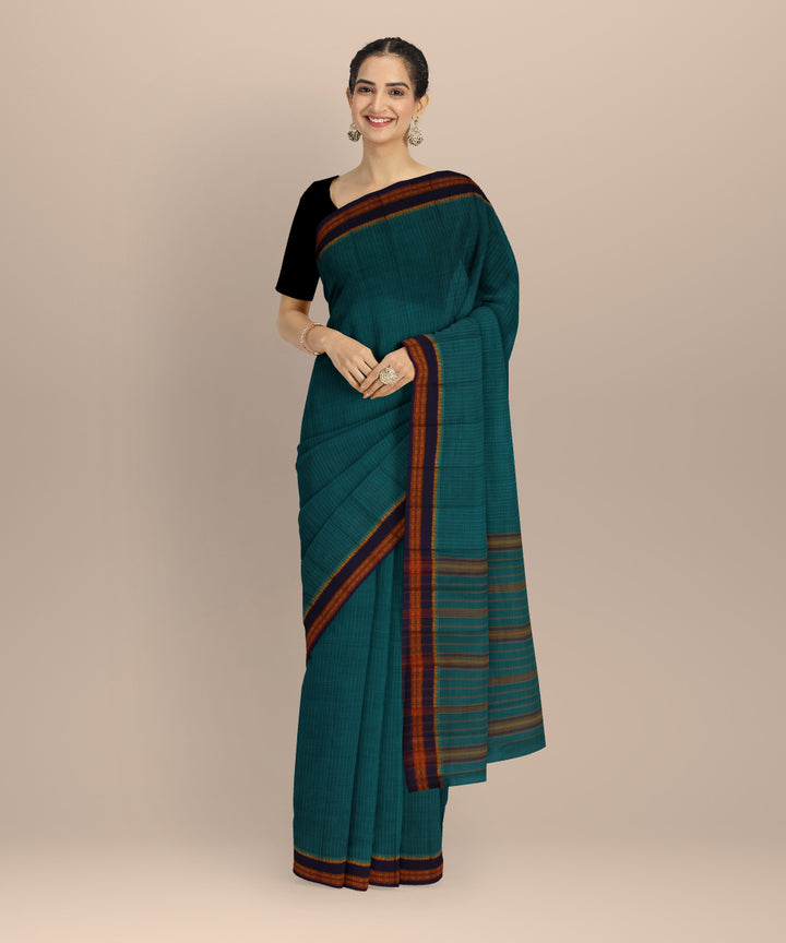 Cyan blue blue cotton handloom narayanapet saree