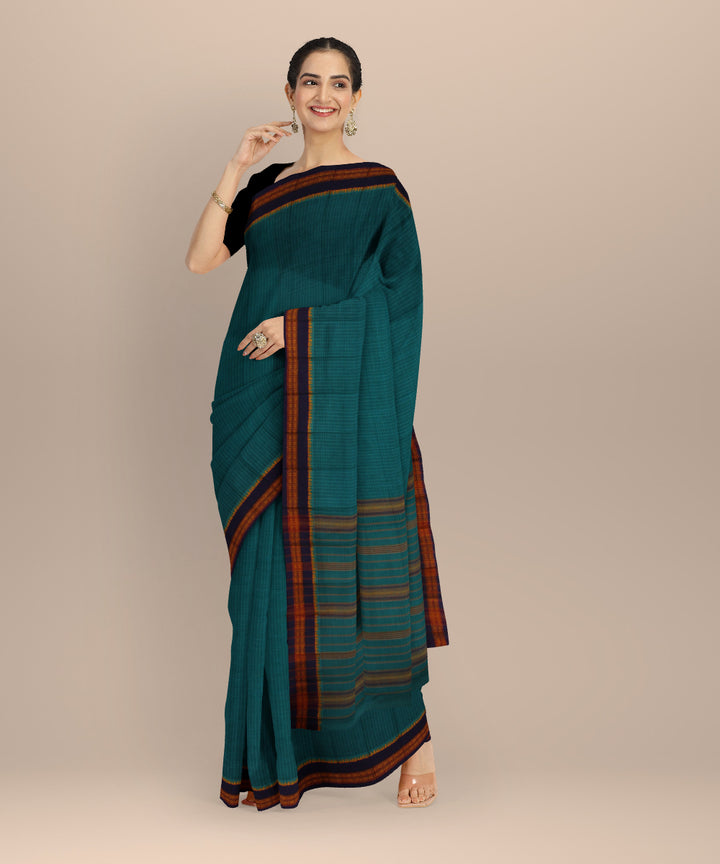 Cyan blue blue cotton handloom narayanapet saree