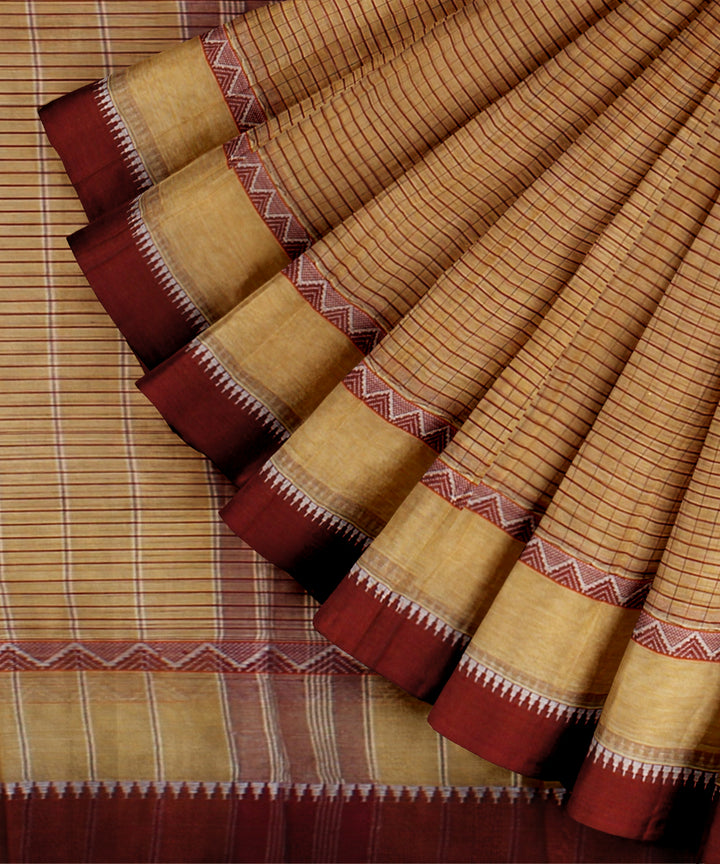 Beige maroon cotton handloom narayanapet saree