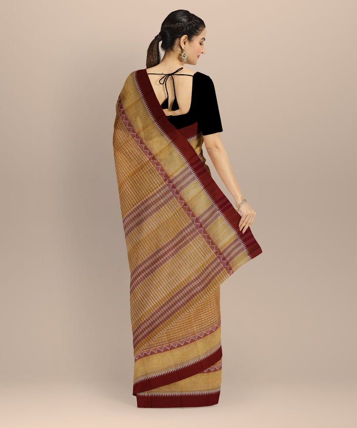 Beige maroon cotton handloom narayanapet saree