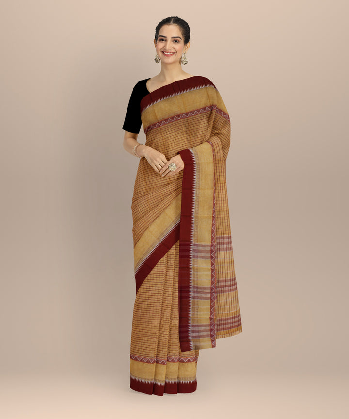Beige maroon cotton handloom narayanapet saree