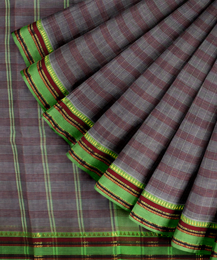 Violet light green cotton handloom narayanapet saree