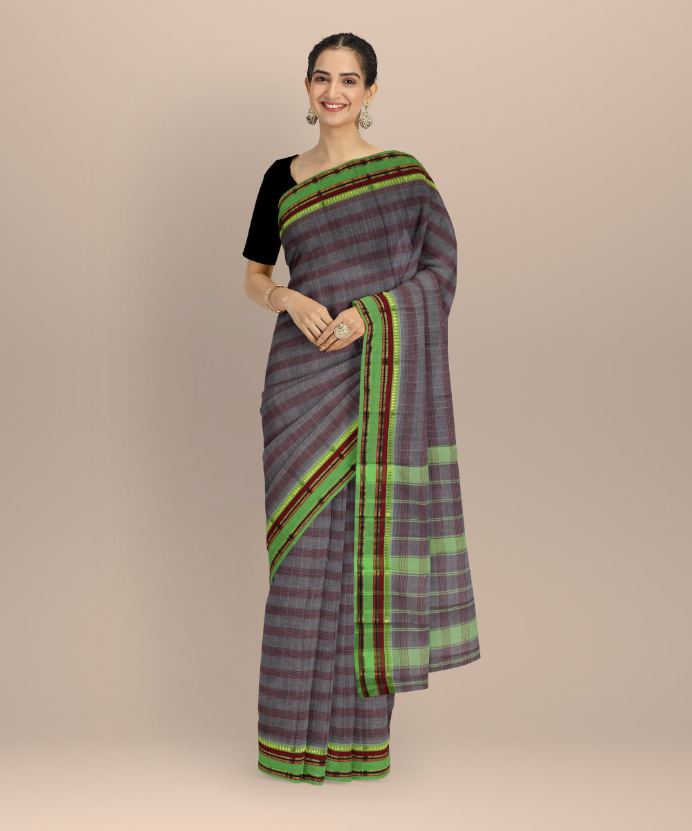 Violet light green cotton handloom narayanapet saree