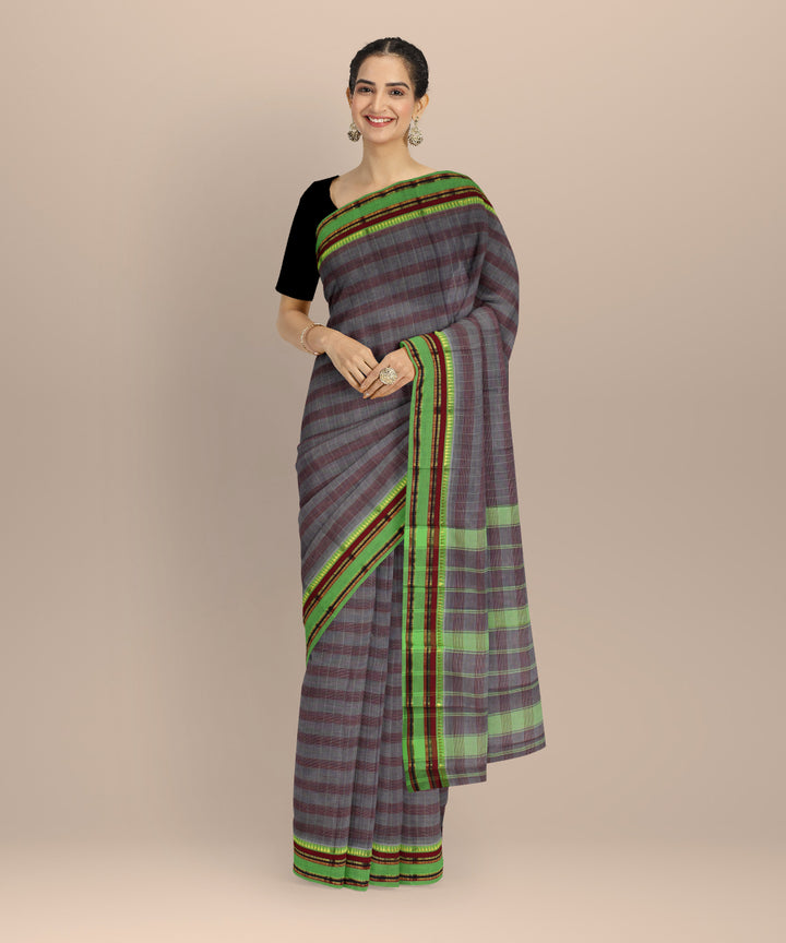 Violet light green cotton handloom narayanapet saree
