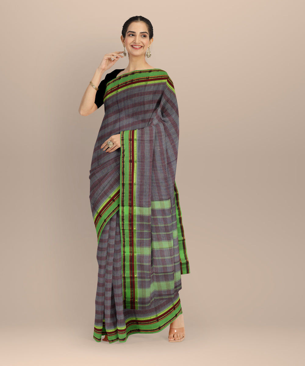 Violet light green cotton handloom narayanapet saree