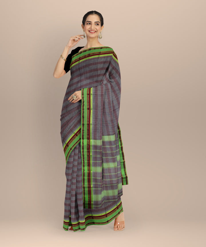 Violet light green cotton handloom narayanapet saree