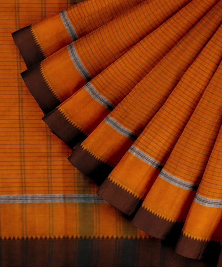 Orange brown cotton handloom narayanapet saree