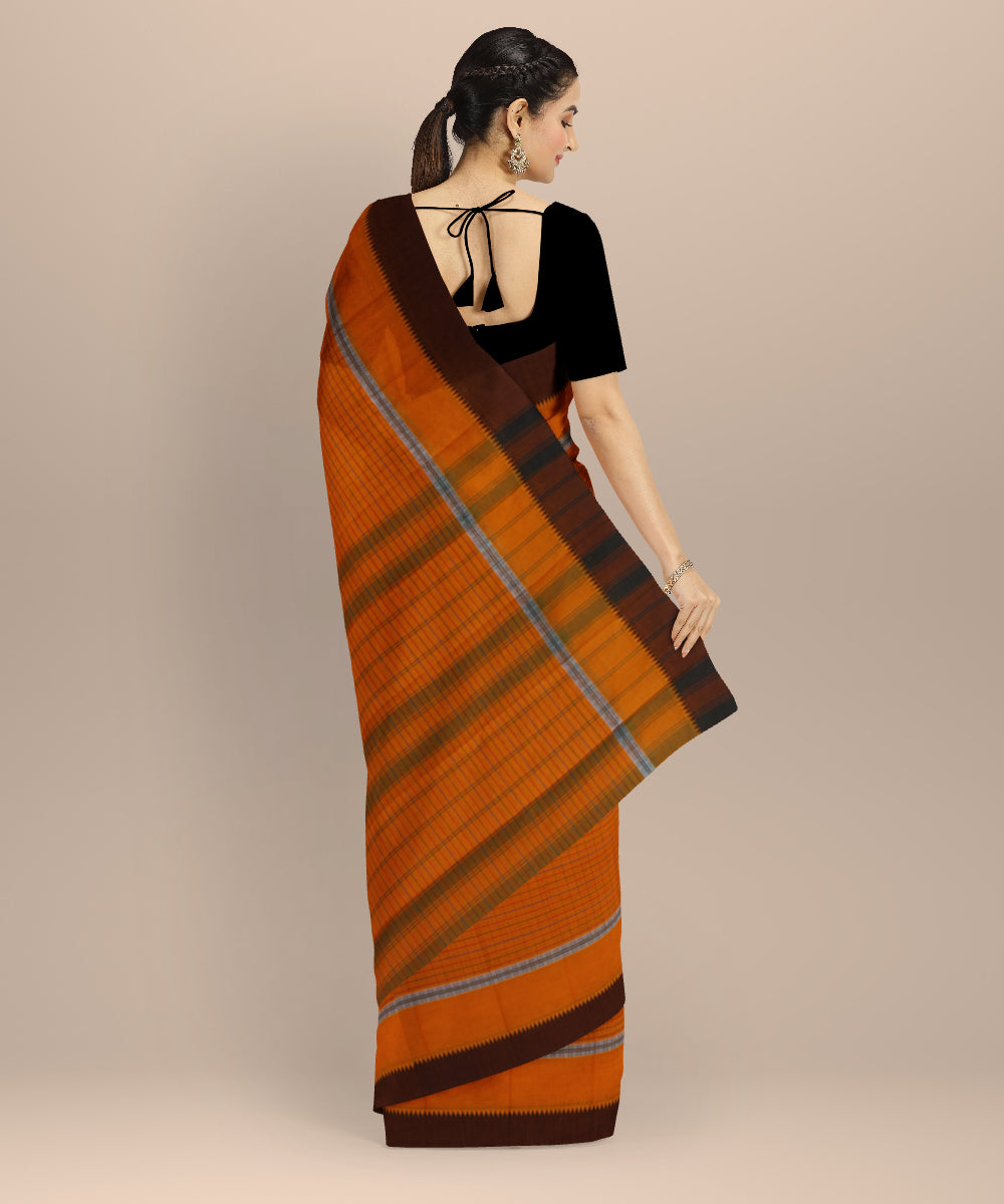 Orange brown cotton handloom narayanapet saree