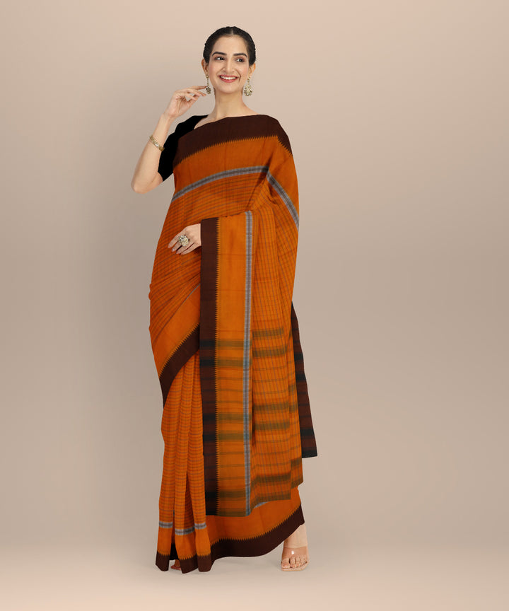 Orange brown cotton handloom narayanapet saree