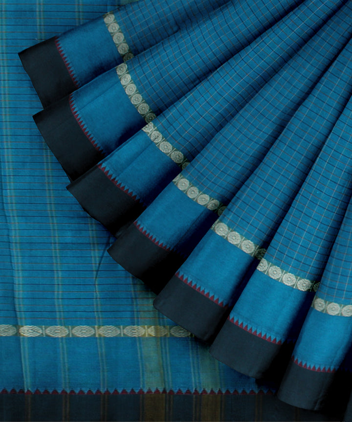 Cyan blue striped cotton handloom narayanapet saree
