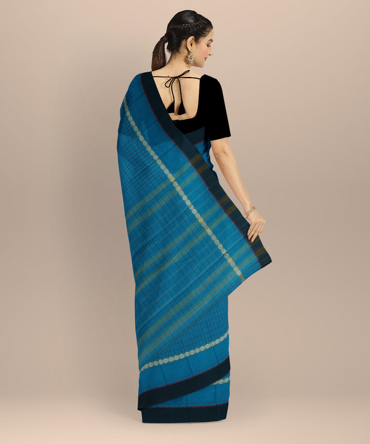 Cyan blue striped cotton handloom narayanapet saree