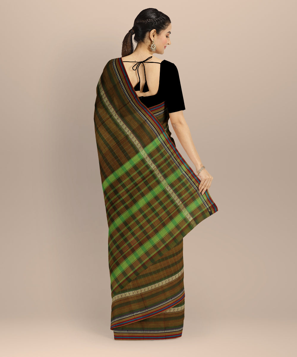 Multicolor green cotton handloom narayanapet saree