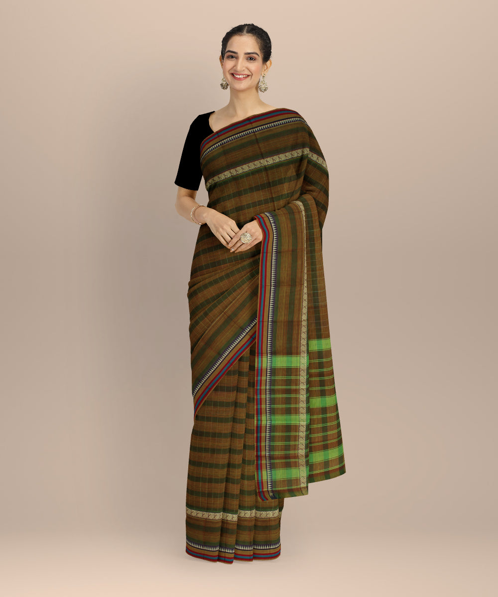 Multicolor green cotton handloom narayanapet saree