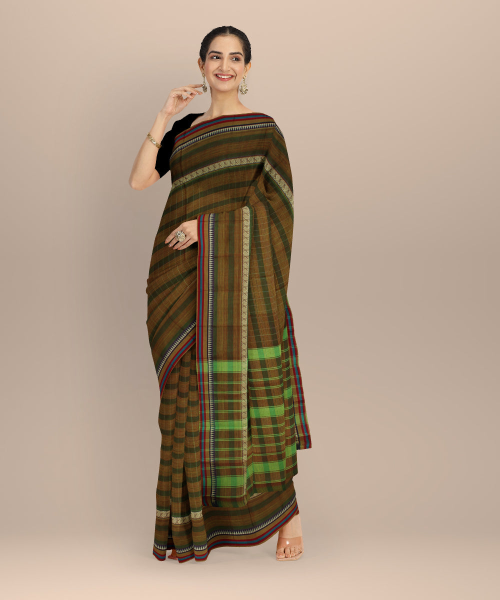 Multicolor green cotton handloom narayanapet saree