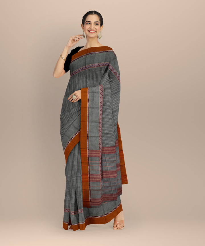 Multicolor brown handloom narayanapet cotton saree
