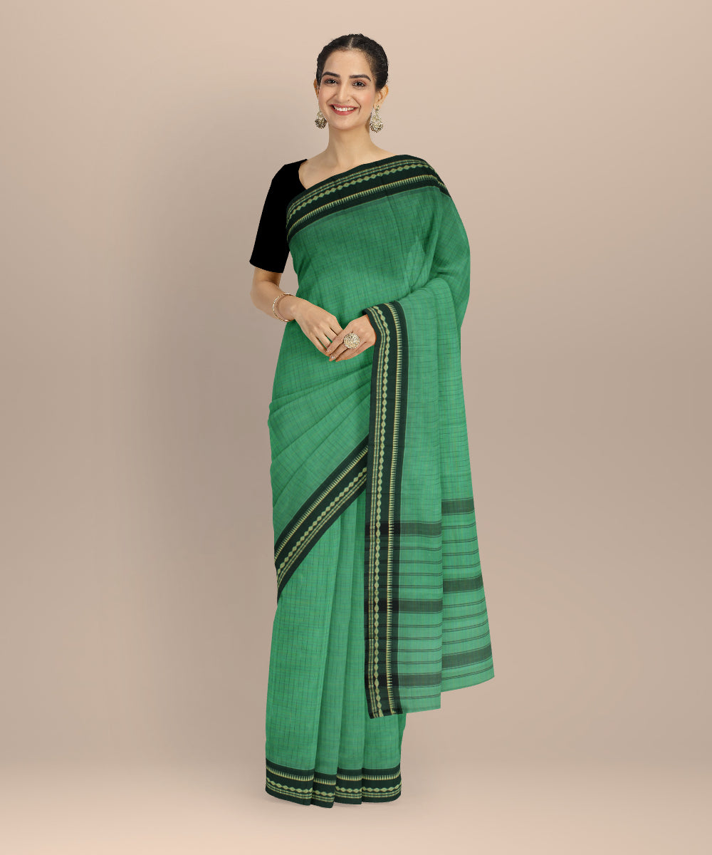 Light green deep green cotton handloom narayanapet saree