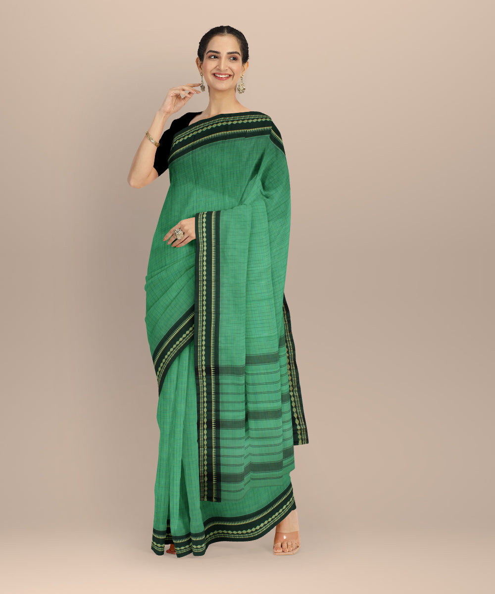 Light green deep green cotton handloom narayanapet saree