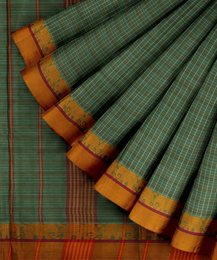 Olive green yellow cotton handloom narayanapet saree