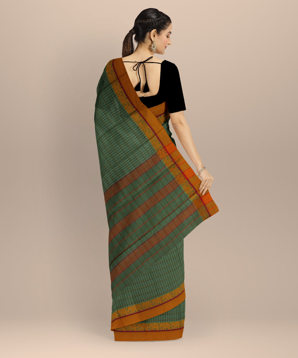 Olive green yellow cotton handloom narayanapet saree