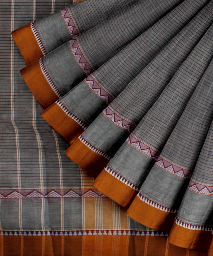 Multicolor brown cotton handloom narayanapet saree