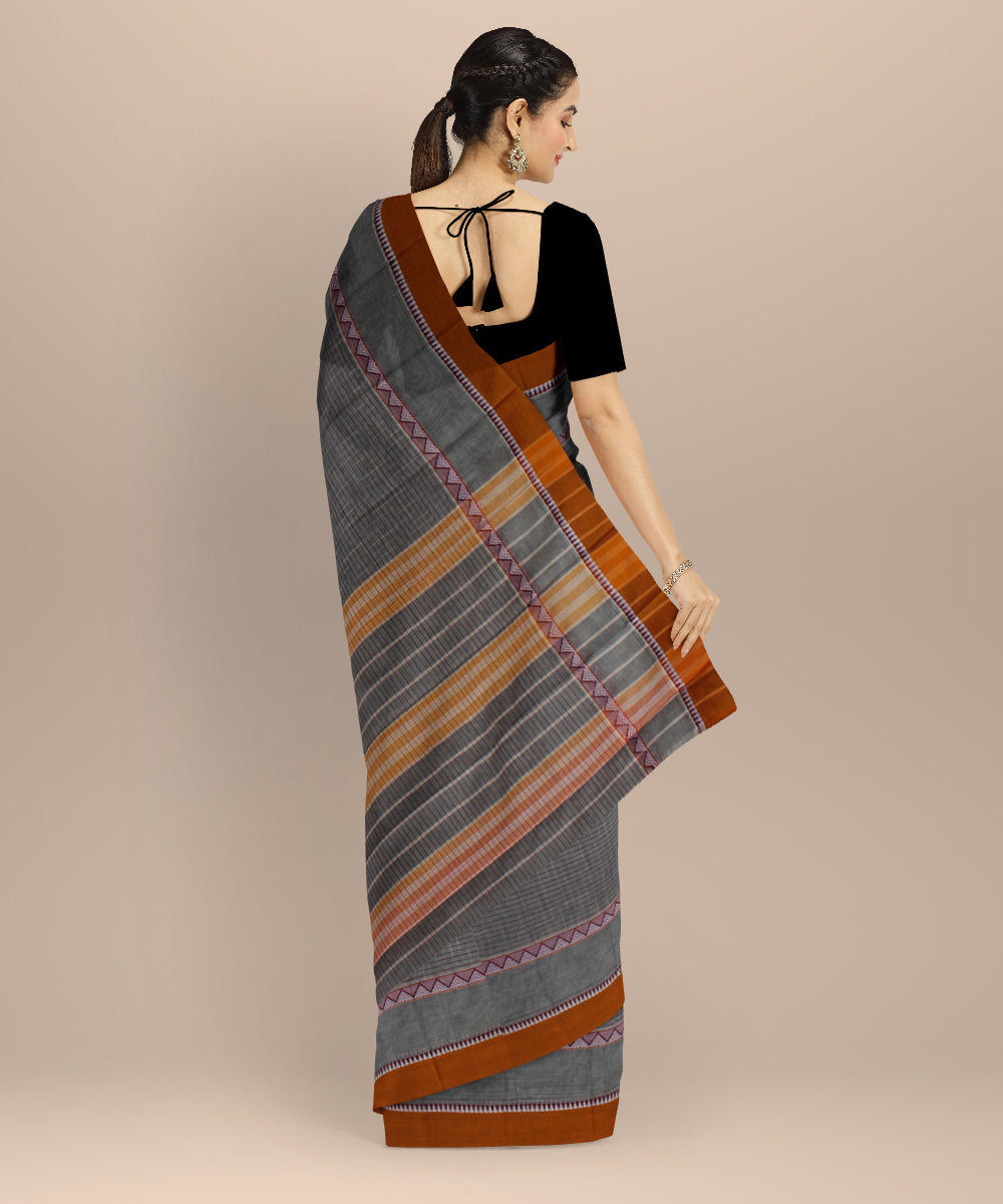 Multicolor brown cotton handloom narayanapet saree