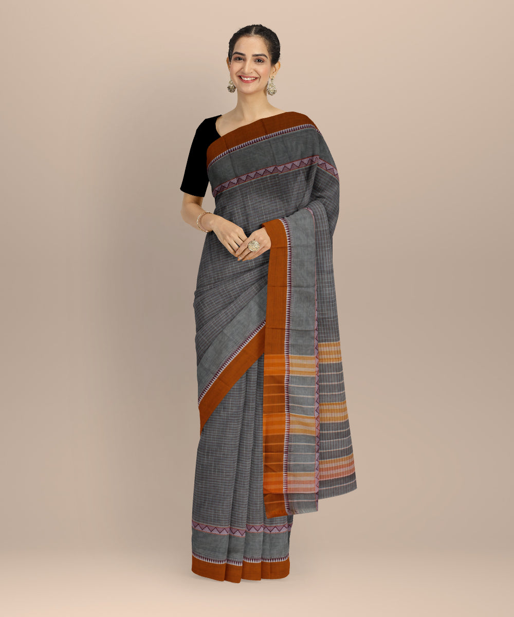 Multicolor brown cotton handloom narayanapet saree