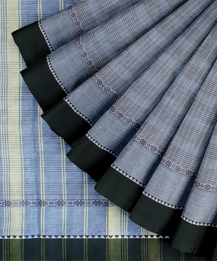 Grey green border cotton handloom narayanapet saree