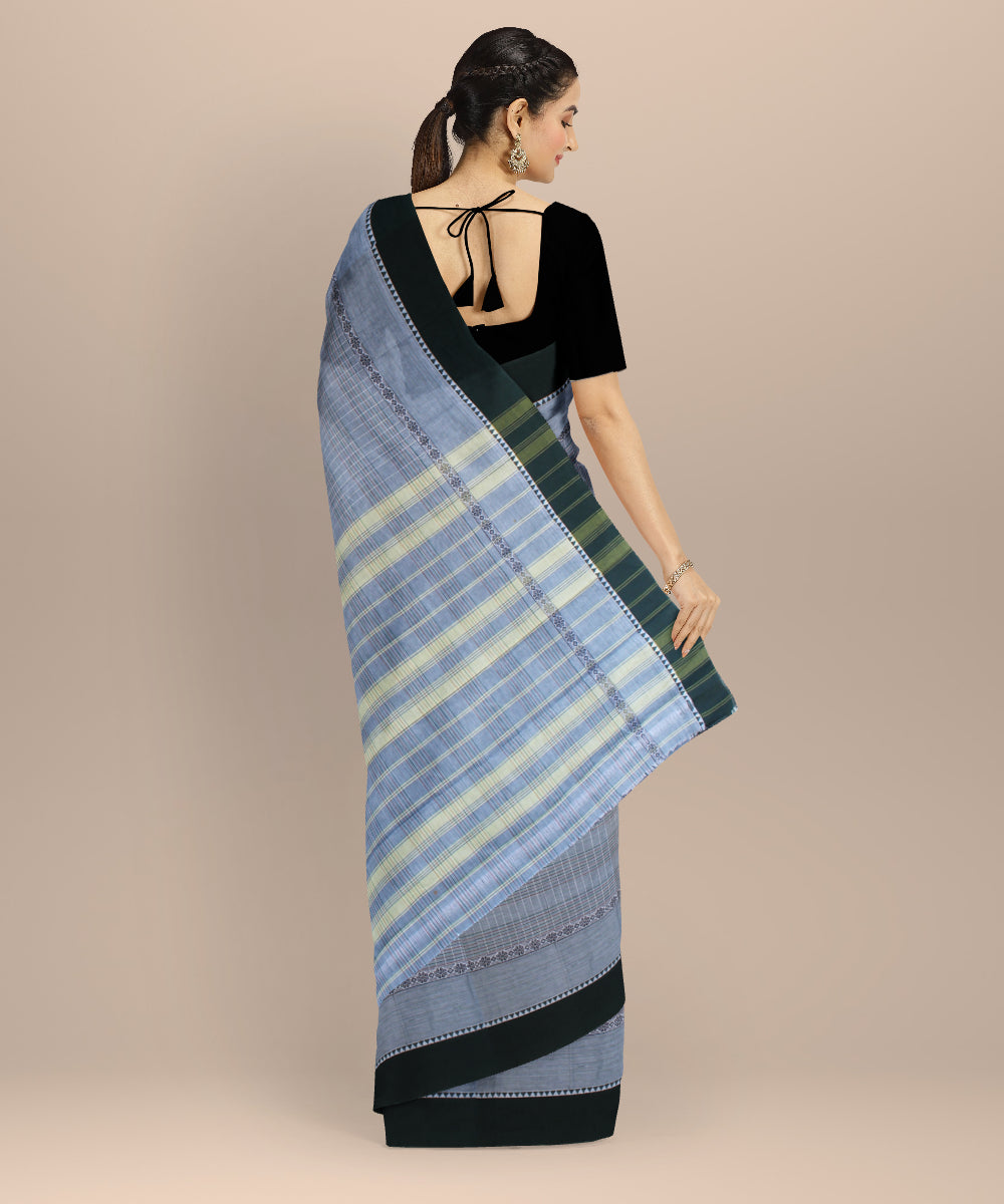 Grey green border cotton handloom narayanapet saree