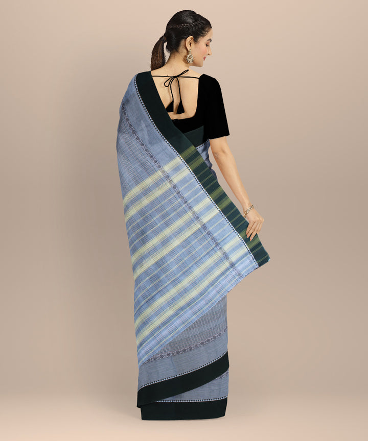 Grey green border cotton handloom narayanapet saree
