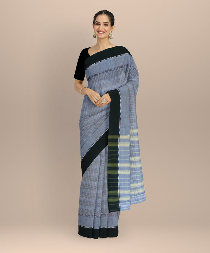 Grey green border cotton handloom narayanapet saree